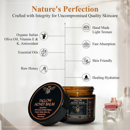 🐝Organic Grass-Fed Beef Tallow Balm with Raw Honey