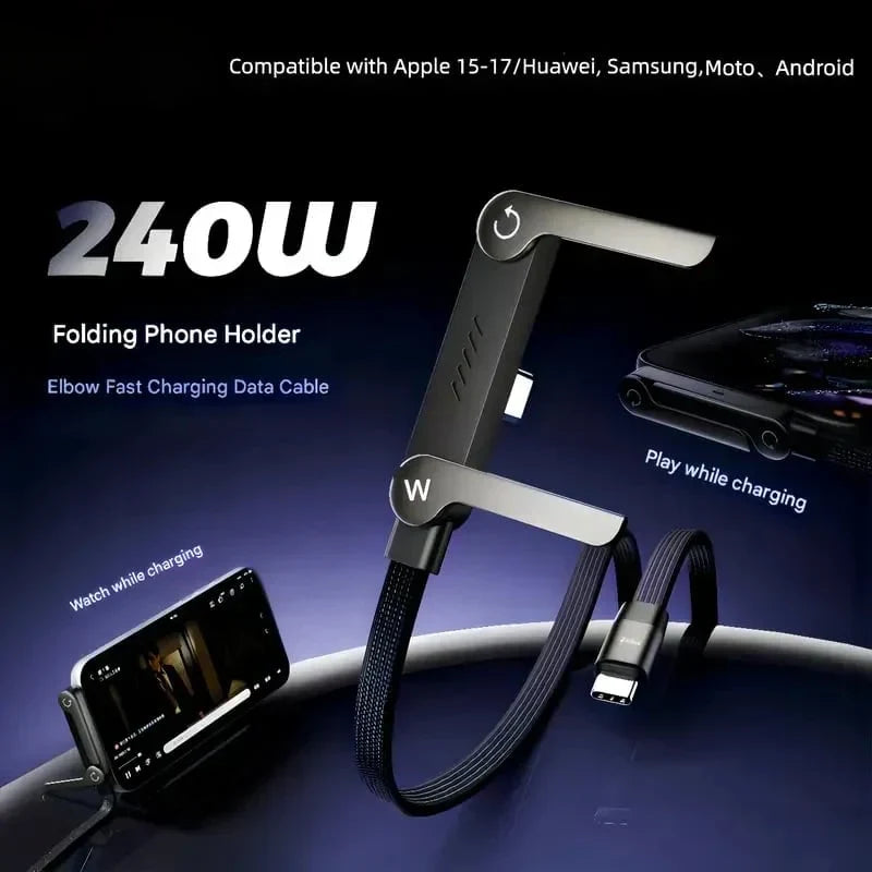 ⚡Official Authorized | MFi-Certified Cables🔥 2-in-1 Cable 240W Fast Charging with Phone Stand
